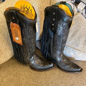 RESERVED DO NOT BUY. Corral black silver fringe studded boots 6